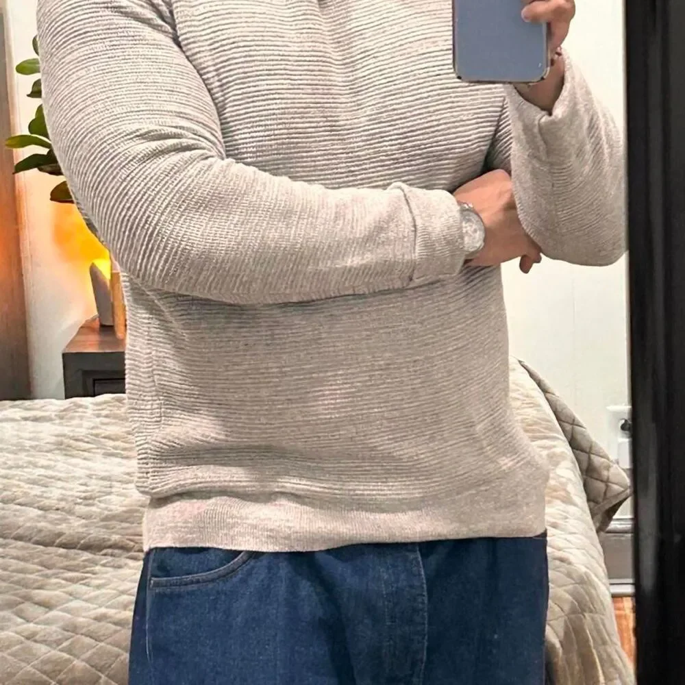 Jcrew Men's Grey and Cream Jumper
